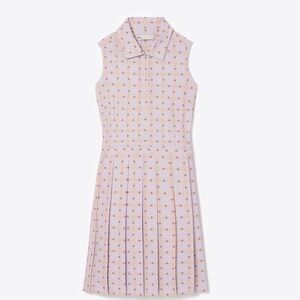 Tory Burch printed performance pleated golf dress in dusty lavender.